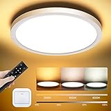 Led Deckenleuchte Dimmbar mit Fernbedienung - Flach Rund Deckenlampe Led Lampe 18W 1600LM Deckenbeleuchtung für Badezimmer Schlafzimmer Wohnzimmer Küche Bad Keller Balkon, Ultra Dünn Ø 300*H24mm IP44