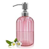 14 Oz Glas Seifenspender mit 304 Rostfreier Edelstahl Pumpe, Nachfüllbarer Hand Flüssigseifenspender für Badezimmer, Küche, Arbeitsplatte, Waschküche (Rosa)