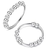 JeweBella Angst Ring Silber für Damen Mädchen Achtsamkeitsring mit Perlen Anti Stress Ring Silber Größe 49-62
