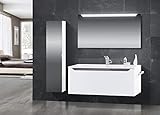 Intarbad ~ Bad Hochschrank, Seitenschrank mit Spiegelfront Grifflos H/B/T: 130/30/22 cm, vormontiert Shorewood IB5667