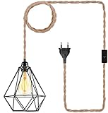Vintage Pendelleuchte Kit mit Schalter - Retro Geometrische Hängelampe mit 4.5 Meter Hanfseil & Metall Draht Käfig Lampenschirm Plug in DIY E27 Lampenfassung Hängende Leuchte für Restaurant Küche