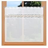 kollektion MT Scheibenhänger Carmelita Moderne Flächengardine Plauener Spitze weiß mit Blätterdesign 140 x 90 cm