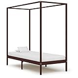 YuMeng Himmelbett-Gestell, Bett, Bettgestell, Jugendbett, Schlafzimmer Bett, Schlafzimmer Komplett, Bed Fram, Dunkelbraun Massivholz Kiefer 90 x 200 cm