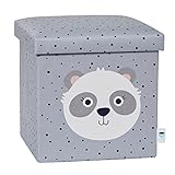 LOVE IT STORE IT Sitzhocker mit Stauraum - Sitzbox aus hochwertigem Stoff - Bequem und extra stabil - Grau mit Panda - 35x35x35 cm