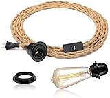 FRIDEKO HOME Pendelleuchte Kit mit Schalter - Vintage Lampenkabel mit 4.5M gedrehten Hanfseil E27 Lampenfassung Plug in DIY Hängende Leuchte für Farmhouse Home Loft - Ohne Glühbirne