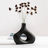 Cutfouwe Vase Schwarz Matt,Deko Vase Moderne,Keramik Vase für Pampasgras,Trockenblumen Blumenvase,Handmade Vasen Kreative Abstrakt Donut Vase Hohles Design,für Tischdeko Home Office Dekoration