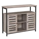 VASAGLE Sideboard, Küchenschrank mit offenen Regalfächern, Kommode mit Lamellentüren, 35 x 100 x 81,5 cm, Industrie-Design, Greige-schwarz LSC079B02