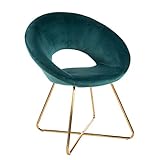 Montemaggi Samt Sessel mit goldenen Beinen, kreisförmig, Bürosessel, Wohnzimmersessel, ergonomische Sitzen, 71 x 59 x 84 cm - Petrol grün