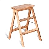 3-Stufen-Leiterhocker, Massivholz-Tritthocker, Haushaltsküche, Klappleiter, Wohnzimmerhocker, tragbarer Stuhl, Leiter mit doppeltem Verwendungszweck (Farbe: Holzfarbe)