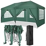 TOOLUCK 3x6m Faltpavillon Pavillon Wasserdicht Popup Pavillon Anti-UV Gartenpavillon mit 6 Seitenteilen, Grün