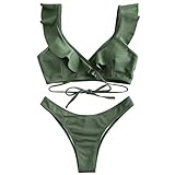 wjiNFDFG Mädchen Tops 140 Taillengepolsterte Damen Hohe Beachwear Set Gekräuselter Bikini Badeanzug Swimwears Tankinis Set Uhr Klassik