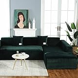 Sektionale Couchhussen L-Form Sofabezüge Super Stretch 1 Stück Sofa-Schonbezüge für 2-Sitzer, Sektionaler Chaiselbezug mit Bezügen für Haustiere Kinder, schwarzgrün