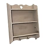 Wandregal Herz Hängeregal Wandgarderobe Regal Shabby Chic Landhaus Wandboard Bilderrahmenleiste für Deko und Wohnaccessoires aus Holz Küche Wohnzimmer Schlafzimmer | L x B x H 9 x 38,5 x 48,5 cm Grau