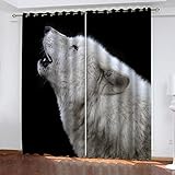 2Er Set Gardinen Wohnzimmer Modern Mit Ösen 3D Weißes Wolfstier Vorhang Blickdicht Verdunkelung Verdunklungsvorhänge H 232 X B 264 cm Thermovorhang Hitzeschutz Schlafzimmer Kinderzimmer