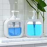 Megory Seifenspender,300/500ml Pumpspender, Shampoo Spülung Duschgel Spender mit Pumpe und Wasserdichten Etiketten für Küche Bad, 2 Stück Plastik (2 Stück 500ml)