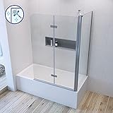 AQUABATOS® Eck Duschtrennwand Duschabtrennung Duschwand Glas für Badewanne faltbar Duschfaltwand Badewannenaufsatz 120 x 140 cm mit Seitenwand 70 x 140 cm aus 5 mm ESG Echtglas Nano-Beschichtung