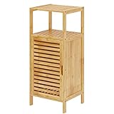 sogesfurniture Badezimmerschrank, Beistellschrank Bambus mit Lamellentür und offenem Fach Aufbewahrungsschrank für Badezimmer, Wohnzimmer, Küche, 36x32.5x85cm, BHEU-KS-YSG-DM