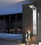 Elbe® Duschpaneel aus Vollmetall, mit Thermostat, gebürstetem Edelstahl 304 und eingebauter Duscharmatur aus Messing, luxuriöses und kreatives Design