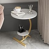 Moderner Couchtisch aus Schiefer, runder Sofatisch, mit dickeren Metallbeinen und Desktop-Wohnzimmertisch aus Sinterstein, 2-stufige offene Regale, Kleiner Teetisch für Wohnzimmer, Schlafzim