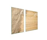 DarHaus Herdabdeckplatten tweiteilig 100x52 cm Ceranfeld Abdeckung Glas Spritzschutz Abdeckplatte Glasplatte Herd Ceranfeldabdeckung Deko, Sand Holz