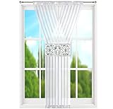 Flying Curtains Langes Vorhang-Panel mit Zirkonia Stickerei Spitze Deko Gardinen-Panel für Wohnzimmer Schlafzimmer Fenster-Gardine Scheibengardinen Modern Home Decor Dekoration 120x250 cm Weiß