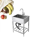 Edelstahl Spülbecken,Waschbecken Outdoor CampingKüche,Spültisch,Gewerbliche Mobiles Küchenspüle,Einzelbecken-Spüle,mit Wasserhahn,Ablauf-Set,für Garden,Waschküche,Restaurant (Color : Single Cold, Si