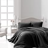 Şaheser Liv Tagesdecken Set, 3 teilig, 240x260cm Tagesdecke 2X Kissenbezug 50x70cm, 100% Baumwolle Bettüberwurf, Schlaf und Wohndecke (Anthrazit)