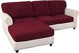 LINGKY Sofabezug Ecksofa L Form Sofa Überwürfe Stretch Jacquard Sofa Überzug, Separate Sofa Sitzkissenbezug für Sofas mit Chaiselongue Links und Rechts (Weinrot,2-Sitzer+Chaise)