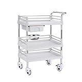 FLYIFE Bewegliche Handkarren, Schönheitssalonwagen, 3-Stufiger Hotel-Catecart Mit Griff, Kunststoff-Reinigungsdienst-Rollwagen, Speisewagen Für Restaurants, 75 Kg Tragfähigkeit/M/White/M