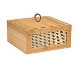 WENKO Badbox Allegre M, dekorative Box mit Deckel im trendigen Boho-Style aus hochwertigem Bambus und Rattan-Geflecht, zur Aufbewahrung von Badutensilien oder Accessoires, 15 x 7 x 15 cm, Natur