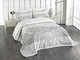 ABAKUHAUS Grau Tagesdecke Set, Lace Inspired Floral, Set mit Kissenbezügen Sommerdecke, für Doppelbetten 264 x 220 cm, Graue Pale grau