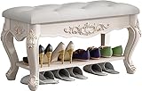 ESRADA Schuhbankschuhbecher-Eingangsbereich mit Stauraum, Holzschuhgestell, Flurbank mit Schuhregal, 2-Tier-Schuhregal gold-60 x 32 x 46 cm