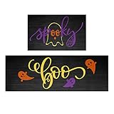 Halloween Boo Küchenmatten-Set mit 2 rutschfesten dick gepolsterten Küchenteppichen und Matten für Bodenkomfort, Standmatten für Küche, Waschbecken, Büro, Wäsche, 43,2 x 119,4 cm + 43,2 x 71,1 cm