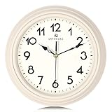 Lafocuse Weiss Vintage Wanduhr Lautlos, Klassische Wanduhr Beige, Retro Wanduhr Ohne Tickgeräusche für Wohnzimmer Schlafzimmer Küchen Büro 30cm