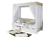 Himmelbett Maria Massivholz Kiefer inkl.Tüll-Set Braun Weiß