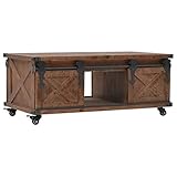 Festnight Couchtisch mit Rollen | Holz Wohnzimmertisch mit Stauraum | Retro Sofatisch | Wohnzimmer Holztisch | Vintage Kaffeetisch | Braun Massives Tannenholz 91 x 51 x 38 cm