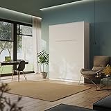 Schrankbett Standard 140x200 cm Vertikal Weiß mit Gasdruckfedern Wandklappbett fürs Wohnzimmer, Büro, Gästezimmer, Ferienwohnung