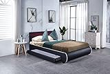 DRULINE LED Bett Florida Doppelbett Polsterbett Lattenrost mit Bettkasten & Lattenrost - Kunstleder Bezug & Holz Gestell Ehebett Bettgestell Gasdruckfeder Schwarz 140x200