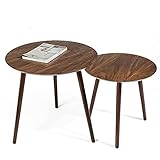 GuiPaiShi Kleiner Runder Tisch, Runder Retro-Sofa-beistelltisch Aus Holz, Kleine Einzel-esstische, Laptop-Tisch, Einfache Montage(Size:40 * 40 * 42CM+48 * 48 * 52CM)