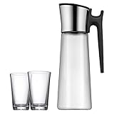 WMF Basic Wasserkaraffe Set 3-teilig Karaffe 1,5l mit 2 Wassergläser 250ml, Glaskaraffe mit Deckel und Griff, Silikondeckel, CloseUp-Verschluss