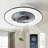 Deckenventilator mit Licht – CHANFOK Moderner blattloser Deckenventilator mit Fernbedienung – Intelligente dimmbare LED-Beleuchtung für den Innenbereich, flacher Deckenventilator, Unterputzmontage