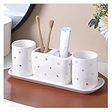 Teleskop-Bodenständer, Seifenspender, Badezimmer-Zubehör-Set – 4-teiliges Bad-Set aus Keramik, inklusive Zahnbürstenhalter, Bechern und Tablett, Badezimmer-Zubehör, schäumender Seifenspender