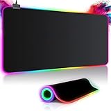 Gaming Mauspad RGB Mousepad 800x300mm XXL Gaming Mousepad groß mit 14 Beleuchtungs Modi 7 LED Farben Wasserdicht Anti Rutsch für Computer PC Professionelle Gamer, Schwarz