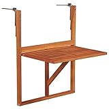 Dioche Balkon-Hängetisch, massives Akazienholz, zusammenklappbar, Balkontisch, Klapptisch, Terrasse, 64,5 x 44 x 80 cm