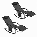 SoBuy OGS28-SCHx2 2-er Set Swingliege Schaukelliege Sonnenliege Liegestuhl Gartenliege mit Tasche Gewebe in Schwarz Belastbarkeit: bis 150 kg
