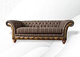 JVmoebel Chesterfield 3 Sitzer Braun Klassische Textil Dreisitzer Ledercouch Design Möbel