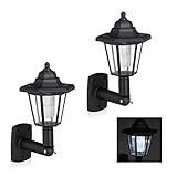 Relaxdays Solar Wandlaterne im 2er Set, nostalgische LED Solarlampe für draußen, energiesparend, wasserdicht, schwarz
