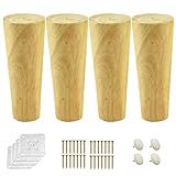 Robuste 4 runde Massivholz-Möbelbeine, kegelförmige Ersatzfüße for Sofas, Ersatzfüße for Schränke, for Couch/Stuhl/Sofa/Ottoman/Couchtisch/Bett/TV/Kommode,Lack,mit Montageplatten,6-70cm Connection ( S