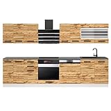 BELINI | Küchenzeile Küchenblock Lucy - Küchen-Möbel 300 cm | Einbauküche Vollausstattung ohne Elektrogeräten mit Hängeschränke und Unterschränke | Küche komplett | Wotan-Eiche