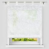 Heichkell Voile Raffgardine mit Schlaufen Transparent Ausbrenner Raffrollo Moderne Rollos Bändchenrollo in Ranken-Muster Weiß BxH 45x150cm